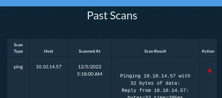 A screenshot that shows all the Past Results