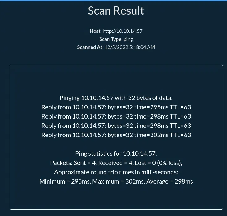 A screenshot of the Scan Results that we runned through the utility