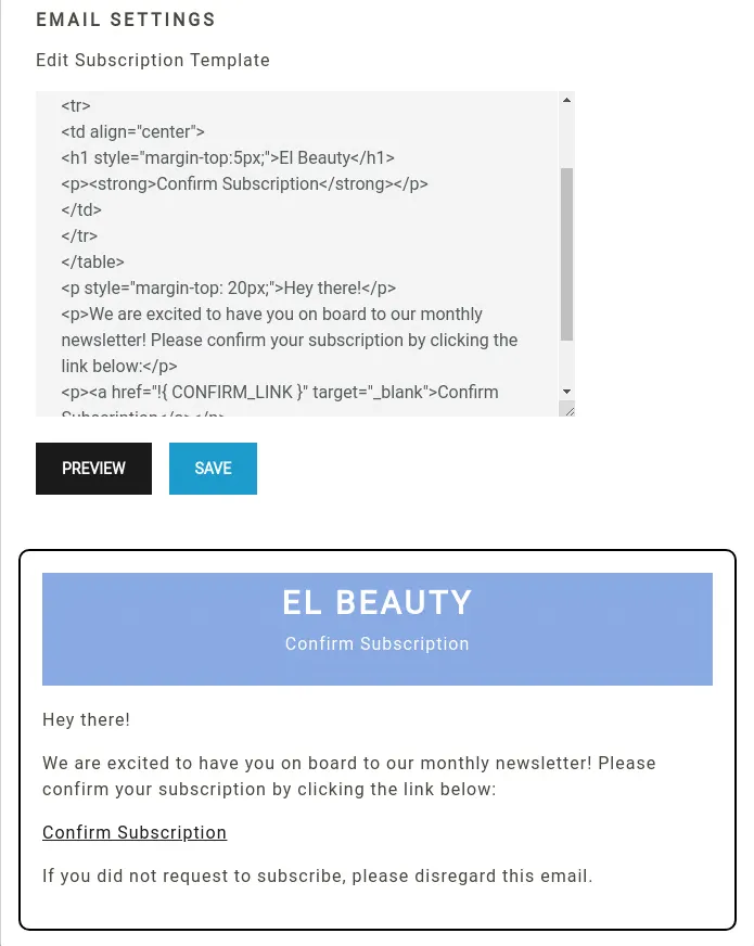 A screenshot of the admin templates section