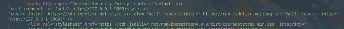 A screenshot that shows the Content Security Policy of the Web page